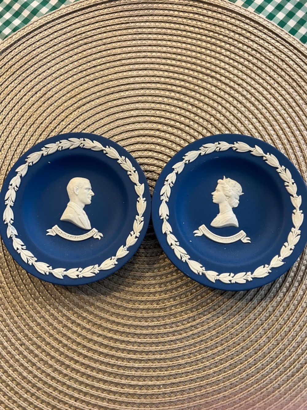 Pair Wedgwood Blue Jasperware Trinket Dish - Queen Elizabeth Silver Jubilee